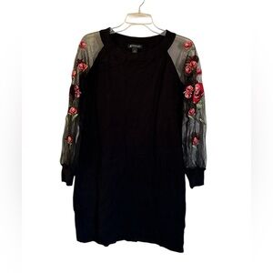 INC International Concepts Black Dress with Sheer Red Floral Sleeves